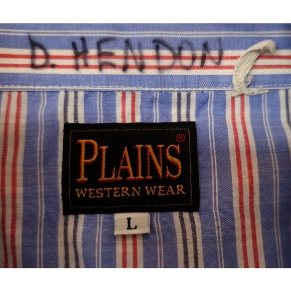 Plains Western Wear Mens Large Blue Red Stripe Pearl Snap Short Sleeve Shirt - Picture 11 of 11